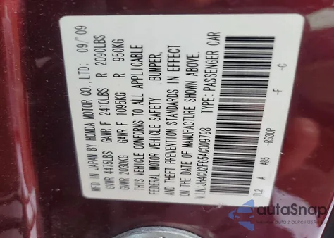 2010 Acura Tsx from USA, damaged, VIN JH4CU2F65AC009798